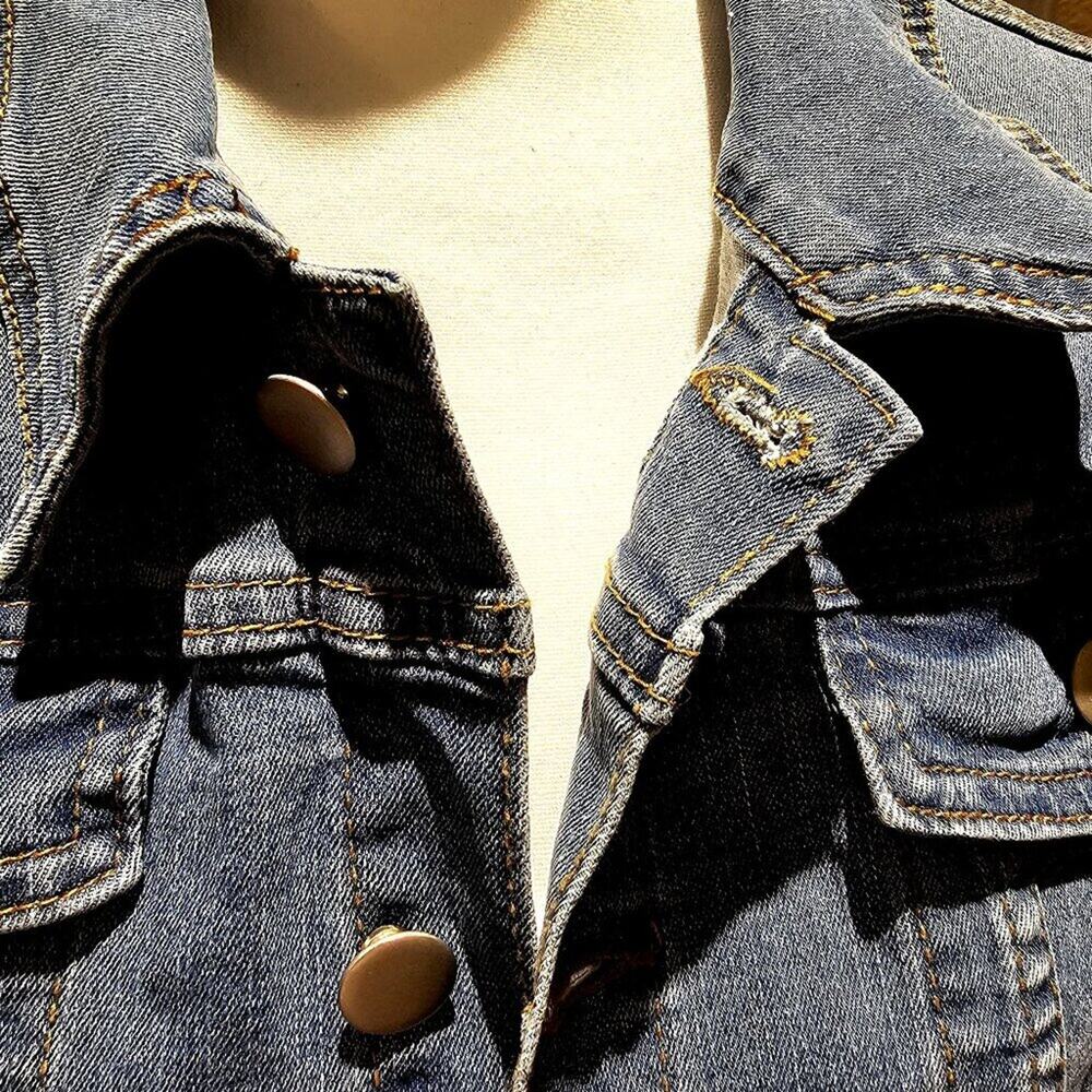 1990's Vintage Vibe Denim Button Down Double Pocket Trucker Blue Dress Size 14 - Picture 6 of 15